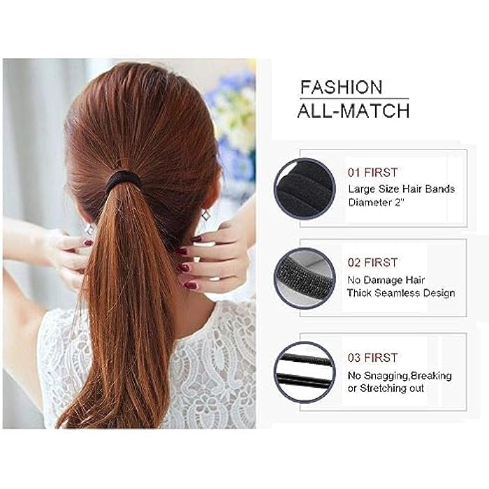 HANMEI Seamless High Elastic Cotton Stretch Hair Ties Bands (Black, 8mm)- 100 Pieces - Image 4